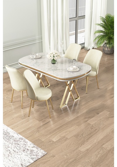 Canisa Lai Serisi 90x168 Lak Panel Beyaz Mermer Desen Masa Ve 4 Krem Sandalye Gold Kaplama Ayak Beyaz Mermer Desen Masa Krem Sandalye Ayaklar Gold Canisa Lai Serisi 90x168 Lak Panel Beyaz Mermer Desen Masa Ve 4 Krem Sandalye Gold Kaplama Ayak Beyaz Mermer Desen Masa Krem Sandalye Ayaklar Gold