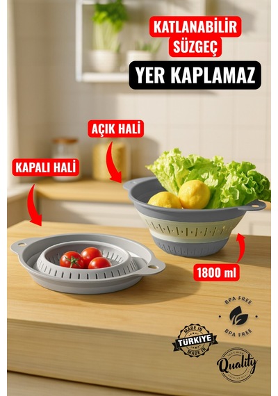 Akordiyon Katlanır Süzgeç Yer Kaplamaz Çeyiz İçin Pratik Mutfak Ürünü Kamp Süzgeçi 1800ml Plastik Diğer