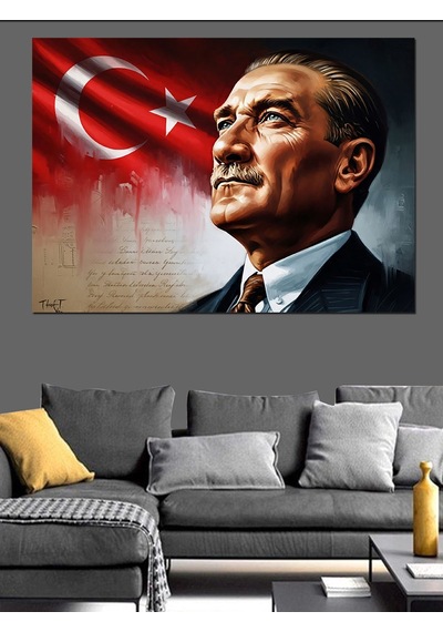 Şanlı Türk Bayrağı Atatürk Portresi Dekoratif Kanvas - Mdf Ahşap Tablo