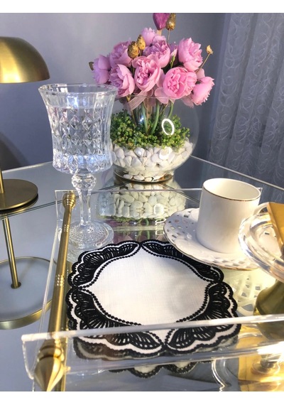 Majestik Siyah Dalgalı Nakış Peçete 2'li Set 15x15cm Premium Kokteyl Sunum Peçetesi Çok Renkli
