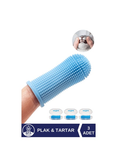 Veturel Kedi Parmak Fırça Kedi Silikon Diş Fırçası Diş Eti Plak Tartar Yumuşak Hijyenik Saklama Kutulu 3'lü