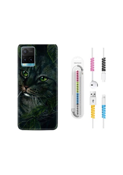 Vivo Y33S Kılıf Kablo Koruyuculu Flowers Cat 1345