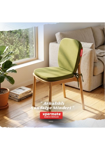 Arkalıklı Sandalye Minderi Oval Bağcıklı Mutfak Bahçe Balkon Minderi Yeşil