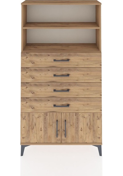 Arges Dolap 2 Raflı 4 Çekmeceli 2 Kapaklı 88x30x163 Çam-çam Çam