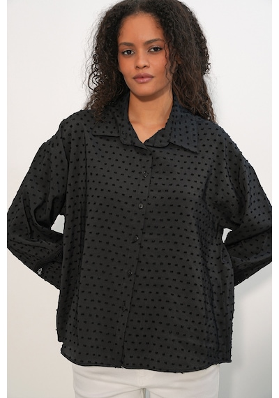 Bigdart Kadın Oversize Desenli Gömlek 20379 - Siyah