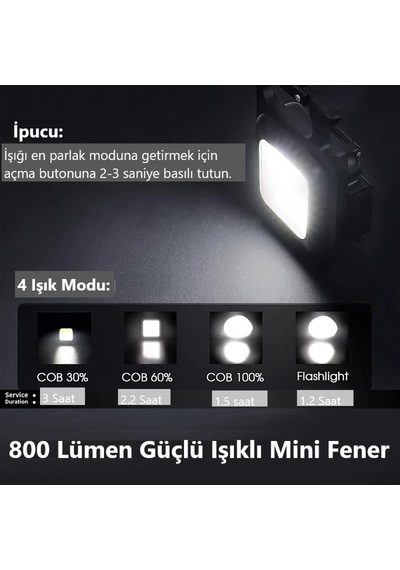 Çok Fonksiyonlu Taşınablr Anahtarlık Şarjlı Kamp Balıkçı Feneri Siyah