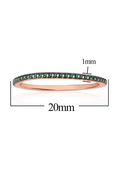 Yeşil Zirkon Taşlı Rose Altın Kaplama Tam Tur Gümüş Yüzük Gümüş - Pembe Altın
