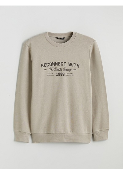 Lcwaıkıkı Classic Bej Bisiklet Yaka Erkek Kalın Sweatshirt