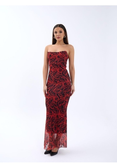 Etiler Collection 7006 Elbise-kırmızı Altın