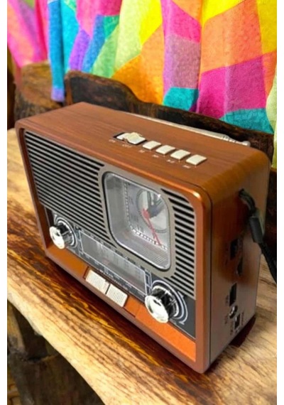 Hubrendy Tekno Ahşap Görünümlü Retro Bluetooth Radyo Usb,aux Ve Sd Kart Girişli