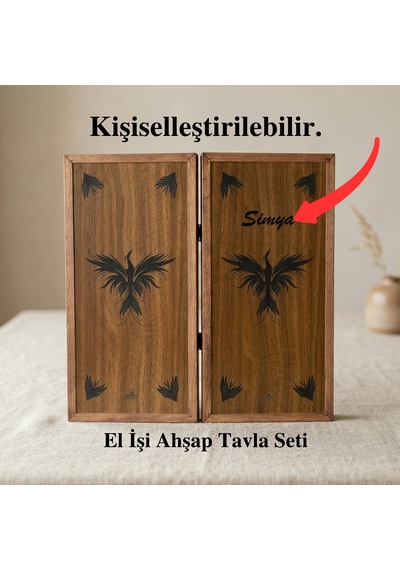 Simya Figür Premium Anka Kuşu Şimşir Ahşap Pullu Ceviz Kaplama Tavla