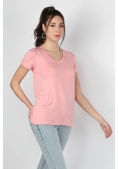 Kadın Viskon Kısa Kollu Tişört Pembe Kadın Viskon Kısa Kollu Tişört Pembe
