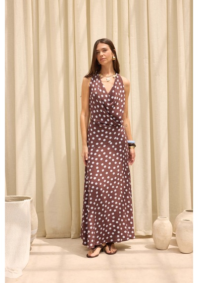 Mai Collection Manon Puantiyeli Kahve Crop Etek Takım