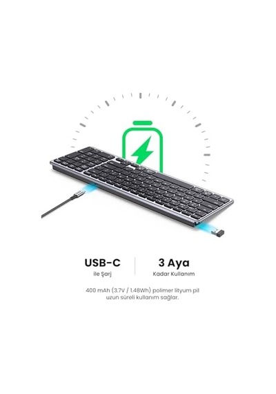 Kablosuz Ultra İnce Sessiz Bluetooth Türkçe Q Klavye, Siyah, 15258tr