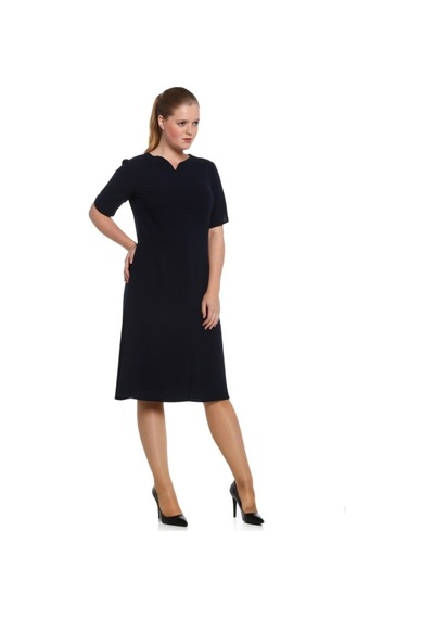 Nidya Moda Büyük Beden Davet Elbise Ayraç Yaka-4067L Lacivert
