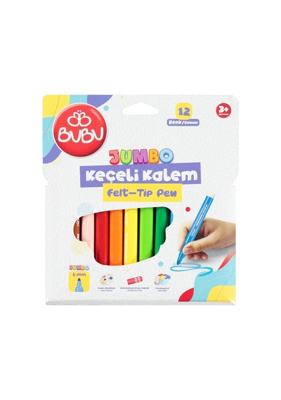 Bubu Jumbo Keçeli Kalem 6mm. 12 Renk Karton Kutu Standart