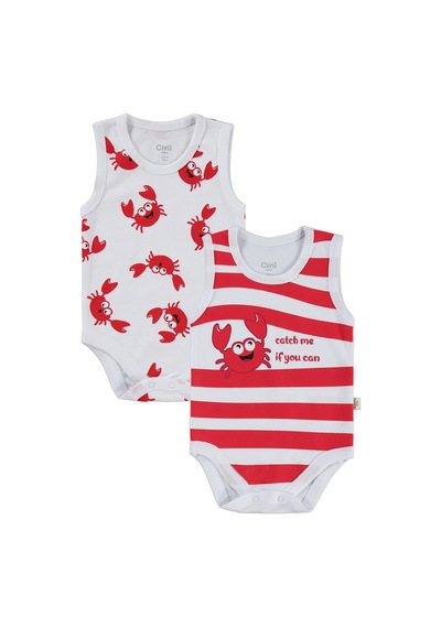 Civil Baby Yengeç Baskılı 2'li Set 3-18 Ay Çıtçıtlı Badi - Beyaz