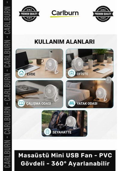 Özel Üretim 2500 Rpm Sessiz Motor Portatif Masaüstü Mini Usb Fan Pvc Gövdeli 360 Ayarlanabilir