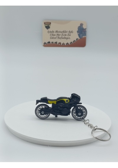 Scrambler Motosiklet Metal Anahtarlık Siyah - Diecast Cafe Racer Motor Figürü