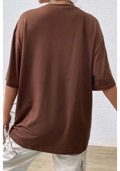 Unisex Gumball Baskılı T-shirt Kahverengi