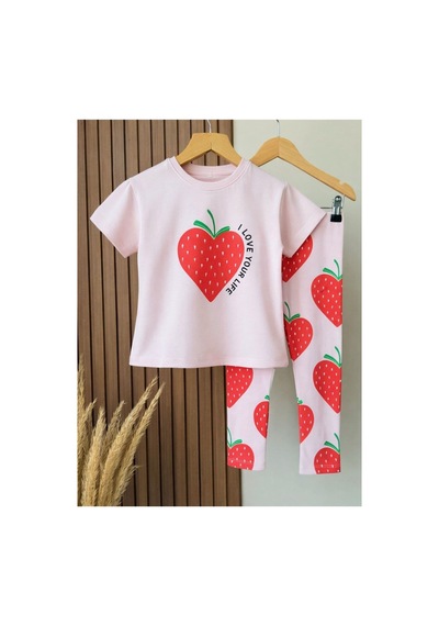 Poala Kids Çilekli Tayt Takım Çok Renkli