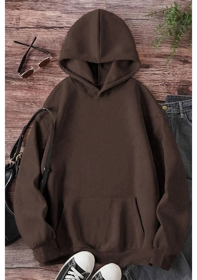 Oceans Baskılı Oversize Sweatshirt Kahverengi
