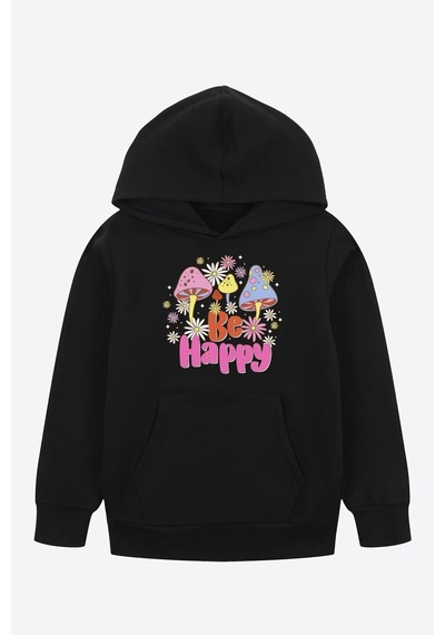 Fyk Kids Unisex Kapüşonlu Kanguru Cepli 2 İplik Sweatshirt Siyah - Gri1