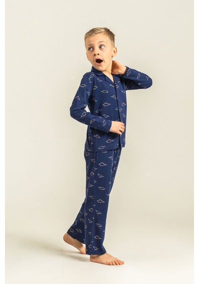 Rolypoly Erkek Çocuk Colorful Dinos Lacivert Gömlek Pijama Takımı Rp3867-c-v1 Rp3867-c-v1