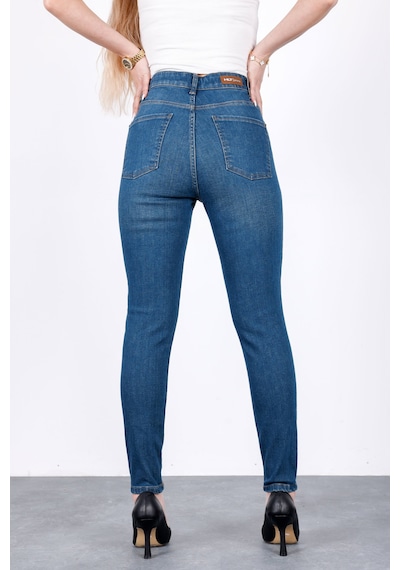 HLT Jeans Kadın Vintage Blue Süper Skinny Fit Esnek Likralı Yüksek Bel Jean Kot Pantolon Jennie-2014 Mavi