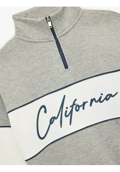 Koton Kolej Baskılı Yarım Fermuarlı Gri Erkek Sweatshirt 6wam70034mk Gri