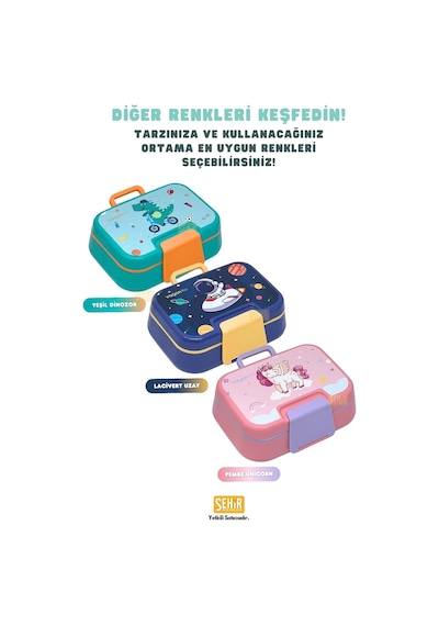 Bento 1030ml Lunchbox Tek Katlı 3 Bölmeli Pp Plastik Sefer Tası Yemek Kutusu Lacivert Çok Renkli