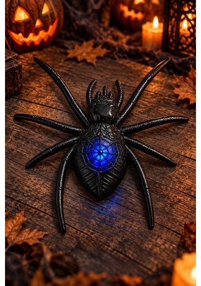 Siyah Led Işıklı Örümcek Dekor Süsü Halloween Cadılar Bayramı Parti Süsleme Aksesuarı 16x15 Cm Diğer