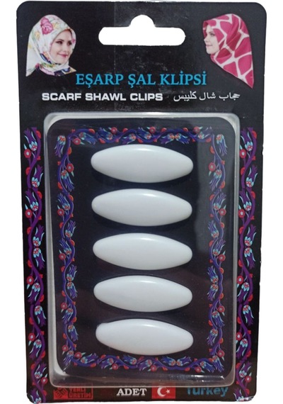 Melodi Scarf 5 Adet Çengelli Damla Eşarp Şal Türban İğnesi Beyaz Beyaz