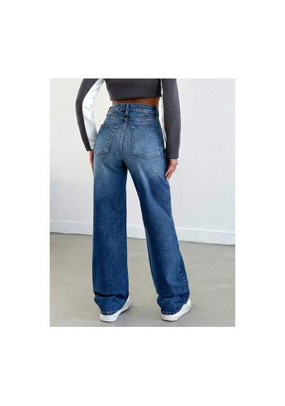 Kene Jeans Ön İşlemli Boru Paça Jeans Mavi