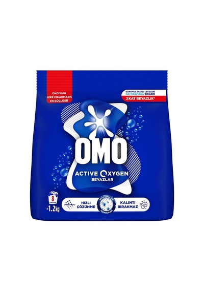 Omo Active Oxygen Beyazlar İçin 1.2 Kg Toz Deterjan 10'li Paket