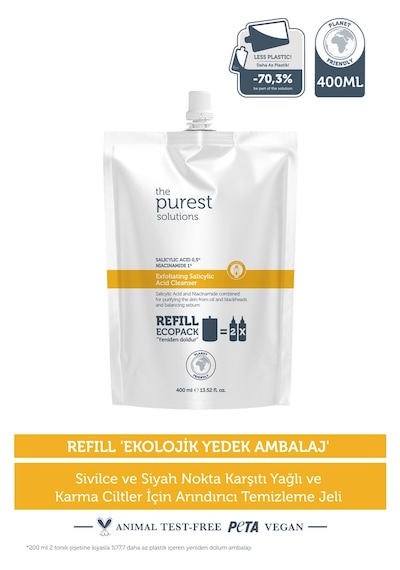 Sivilce & Siyah Nokta Karşıtı Yağlı-karma Ciltler Temizleme Jeli Ekolojik Yedek Paket 400 Ml