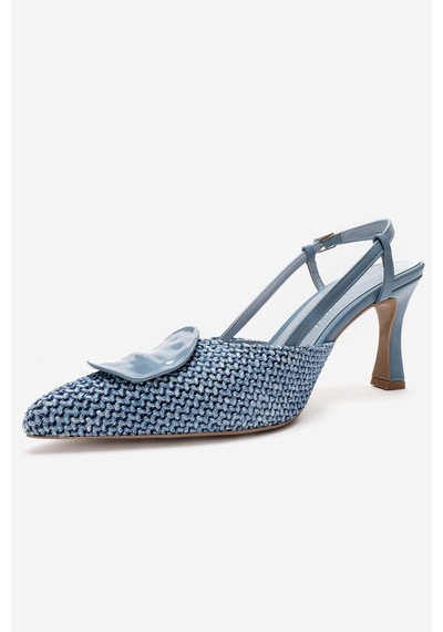 Luvishoes Levıa Mavi Hasır Dokulu Aksesuar Detaylı Kadın Topuklu Ayakkabı Mavi