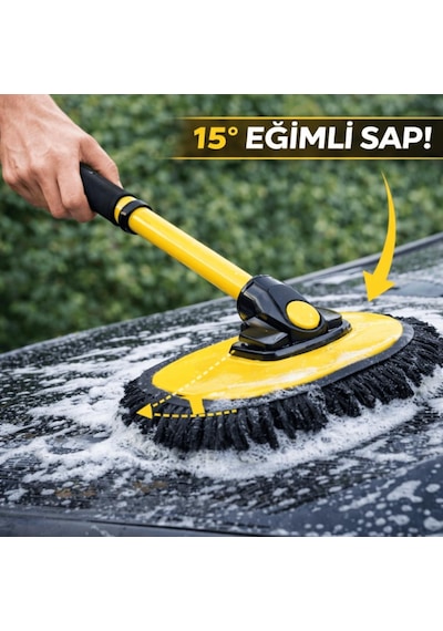 Coofbe Teleskopic Saplı Oto Yıkama Fırcası Toz Alma Paspası Kuru Islak Araç Yıkama Fırcası+yedek Bez 0