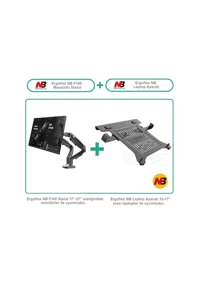 Ergoflex NB F160 FP  Amortisörlü 17"-27" Monitör Tutucu ve 10"-17" Laptop Standı