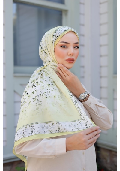 Mimiyum Lemon Flower Nayf İpek Şal - Limon Sarısı