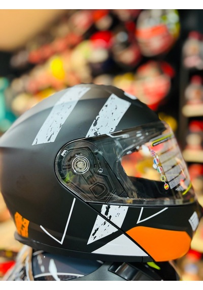 Mts 966 Fc5 Mat Black Çene Açılır Güneş Vizörlü Motosiklet Kaskı Kapalı Siyah-Beyaz Turuncu Siyah