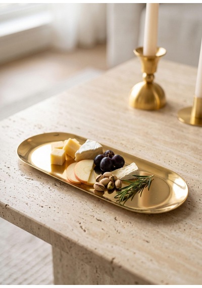 The Mia Linea Oval Çelik Servis Tabağı Gold 30 X 12 Cm