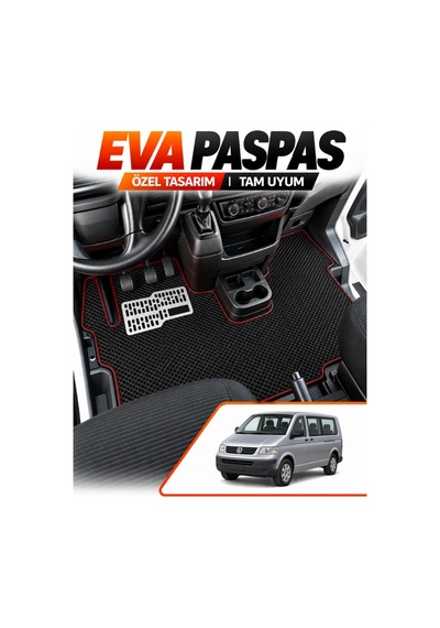 Volkswagen Transporter T5 Panelvan 2003-2015 Uyumlu Eva Oto Paspas Ön Kabin Siyah-bordo