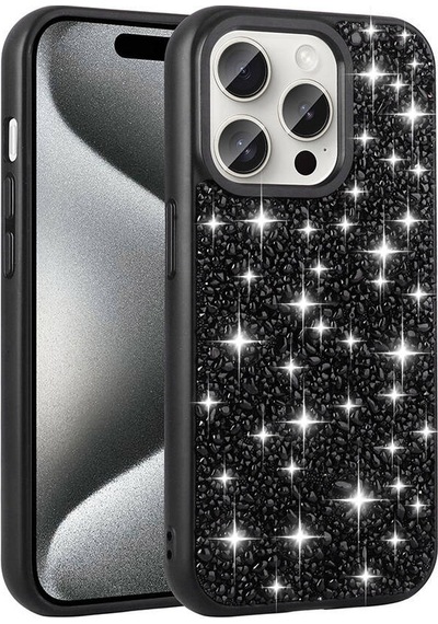 Apple Uyumlu  iPhone 15 Pro Kılıf Parlak Taşlı Tasarım Stone Linea Kapak