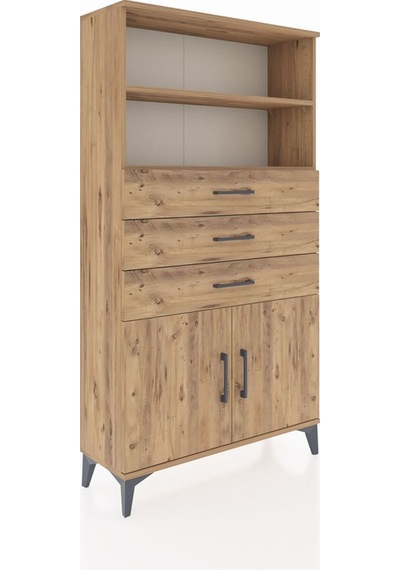 Arges Dolap 3 Raflı 3 Çekmeceli 2 Kapaklı 88x30x163 Çam-çam Atlas Çam
