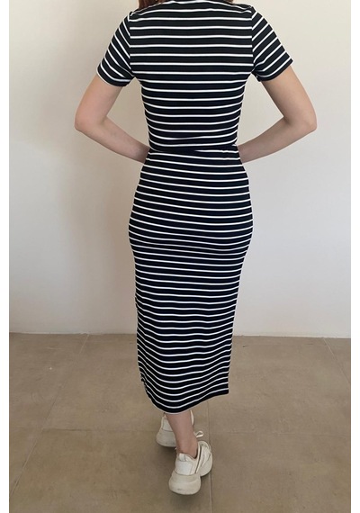 Ded Collectıon Kadın Çizgili Crop Etek Takım Siyah-beyaz