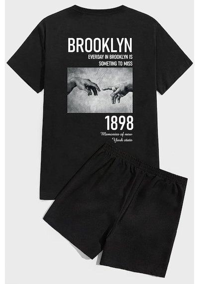 Uyguntarz 1898 Brooklyn Baskı Şort Takım Siyah