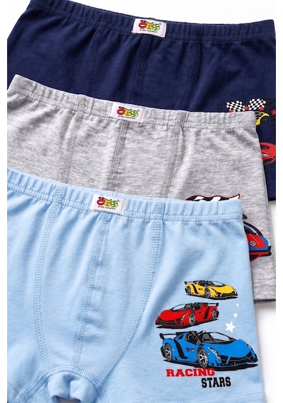 Öts Erkek Çocuk 3 Lü Pamuklu Boxer Baskılı Premium Günlük Kullanım 7398-3 Renkli