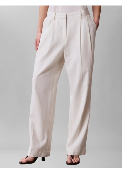 Calvin Klein Lınen Blend Wıde Leg, Yas Krem Kadın Pantolon
