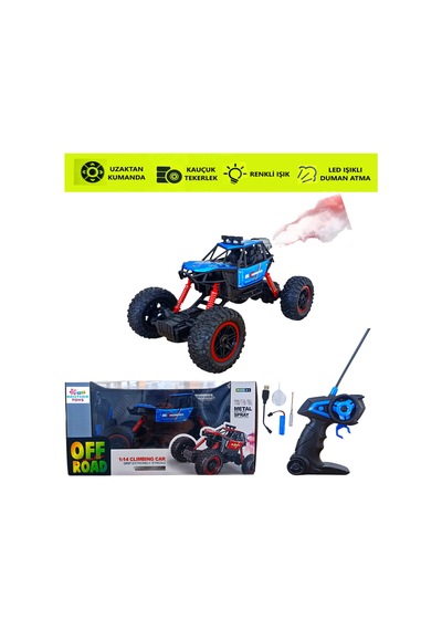 Duman Atan Uzaktan Kumandalı Şarjlı Full Fonksiyon Canavar Rock Crawler 26 Cm. Mavi